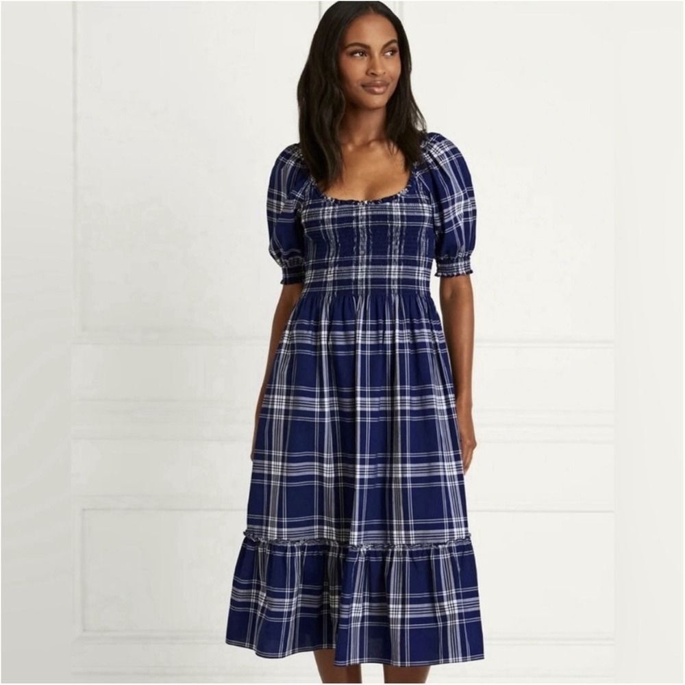 Hill House Home Louisa Nap Dress Navy Spring Plaid Tartan Smocked Sz M.MSRP $179 - Picture 11 of 11